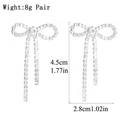 Kawaii Charm ✨ Colorful Rhinestone Bow Dangle Earrings with Long Tassels 🌈 Cute Sparkly Jewelry for Women