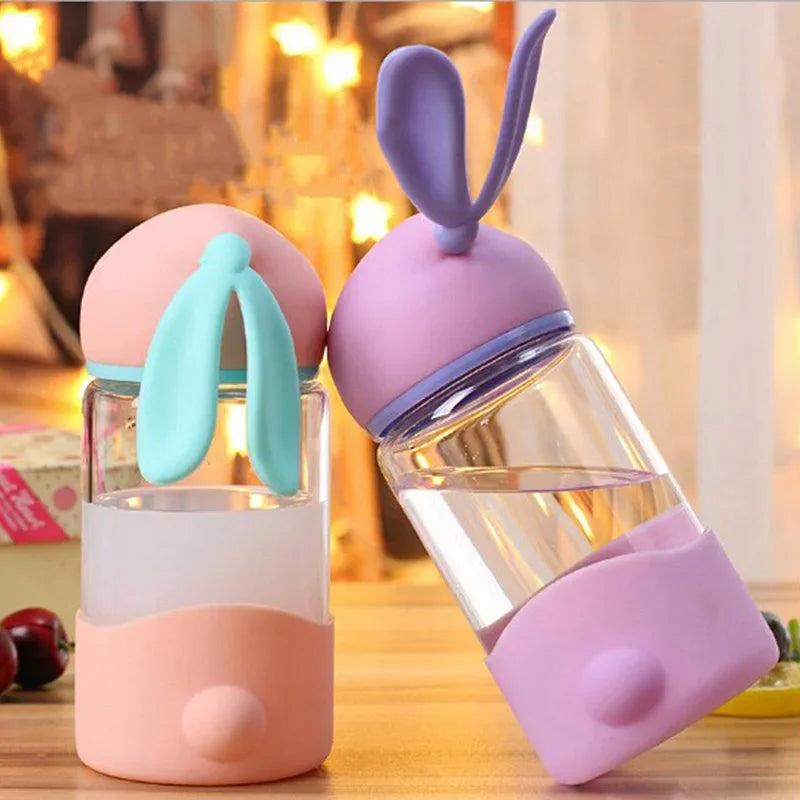 Rabbit Glass Bottle 🐰💧 with Silly Sleeve – Perfect for Kids & Girls! 🎉✨ - Pixie Quill