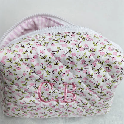 Kawaii Custom Floral Makeup Bag 🌸✨ | Adorable Cotton Travel Toiletry Case 🎀 | Personalized Birthday Gift for Girls 🎉