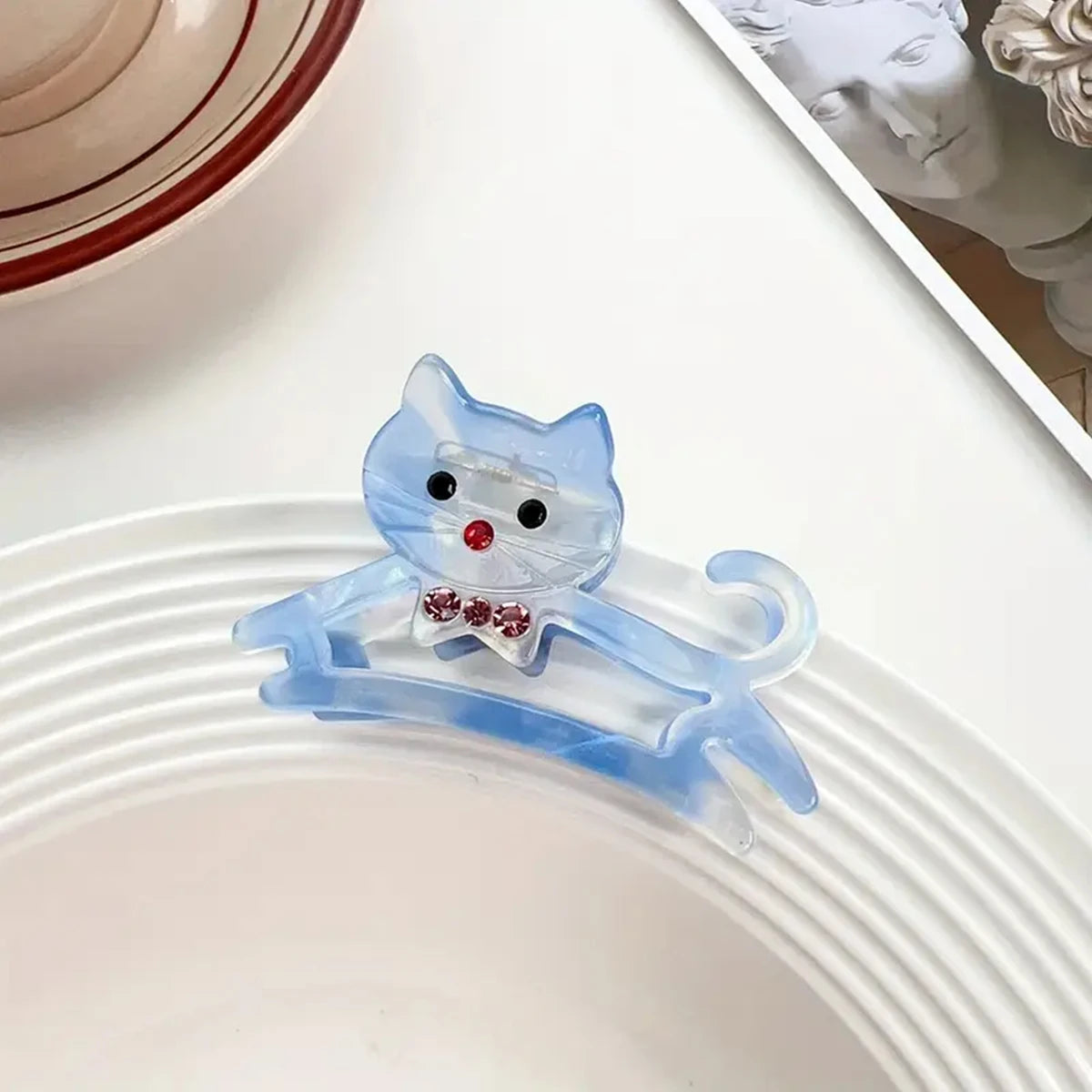 Korean Cute Cat Hair Clip for Half Ponytail Women 🐱✨ Sweet Bow Accent