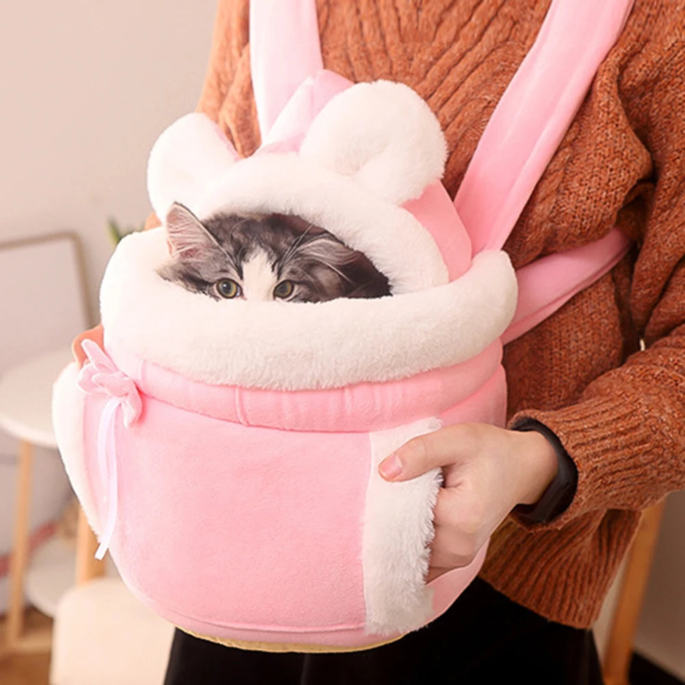 Kawaii Cozy Pet Backpack 🐾🌈 - Plush Travel Carrier for Cats & Dogs 🐶✨ Perfect for Outdoor Adventures!