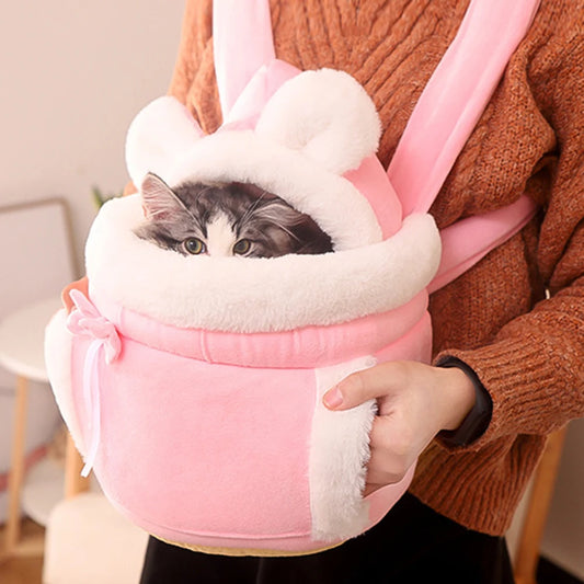 Kawaii Cozy Pet Backpack 🐾🌈 - Plush Travel Carrier for Cats & Dogs 🐶✨ Perfect for Outdoor Adventures!