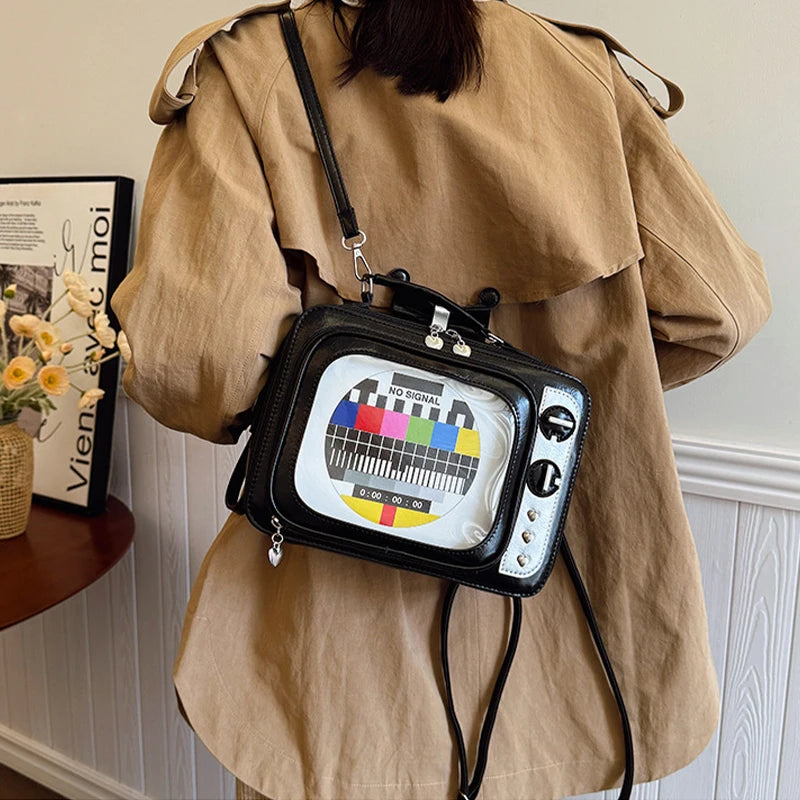 Square TV Shape Ita Bag Japanese Retro Ulzzang Women Shoulder Crossbody Bag Cute Large Capacity Transparent Insert Backpack