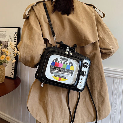 Square TV Shape Ita Bag Japanese Retro Ulzzang Women Shoulder Crossbody Bag Cute Large Capacity Transparent Insert Backpack