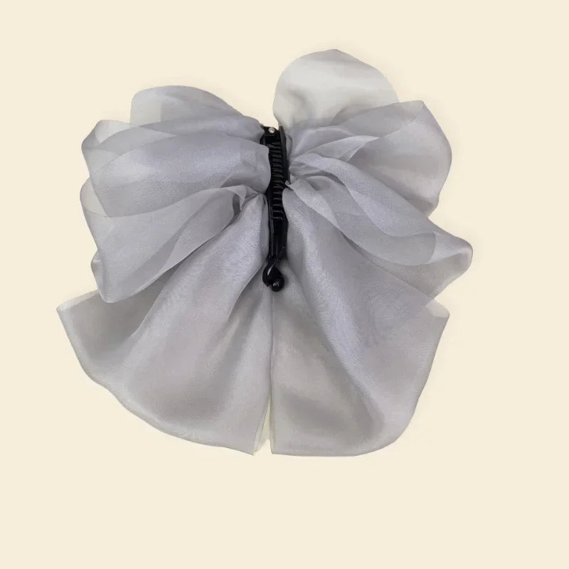 Charming Chiffon Bow Banana Clip 🎀✨ for High Ponytails – Vintage Style Hair Accessory 🐒🌸 - Pixie Quill