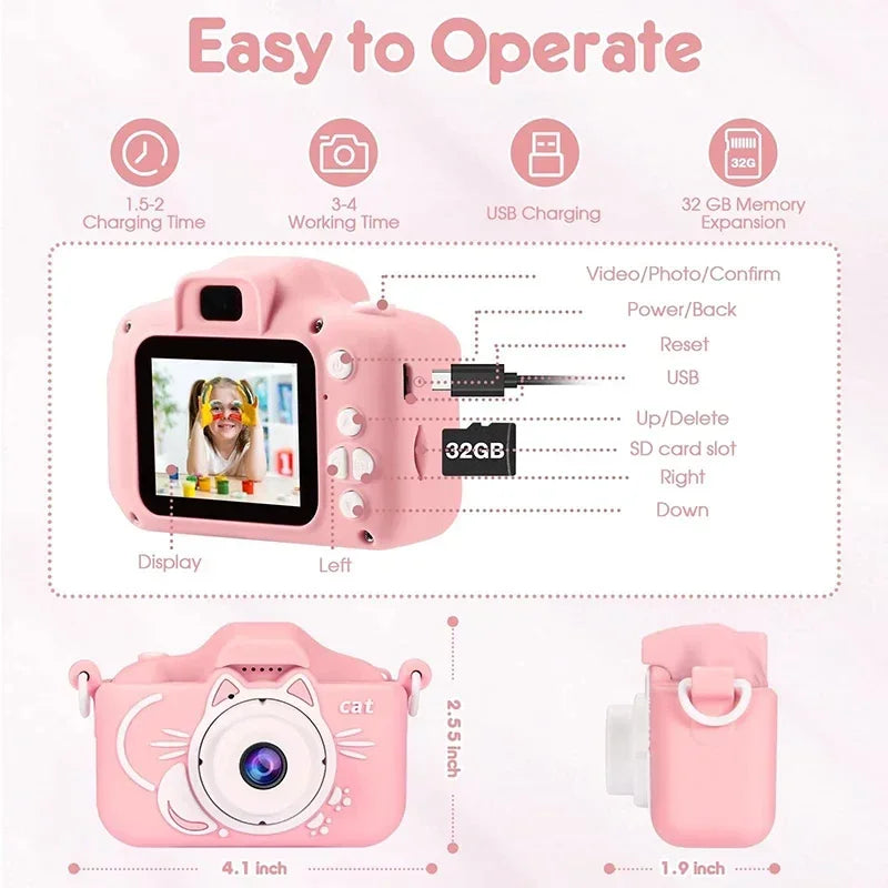 Kawaii Mini SLR Kids Camera 📸✨ - 2" HD Screen, Cute Digital Toy for Creative Adventures! 🌈🎉 Perfect Birthday & Christmas Gift! 🎁