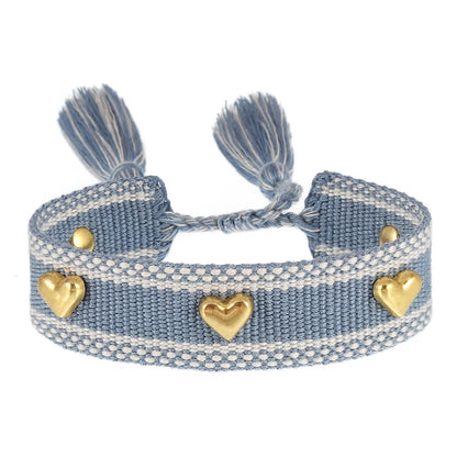 Kawaii Heart Studded Woven Bracelet 🌈✨ | Vintage Tassel Charm for Trendy Arm Stacking 💖