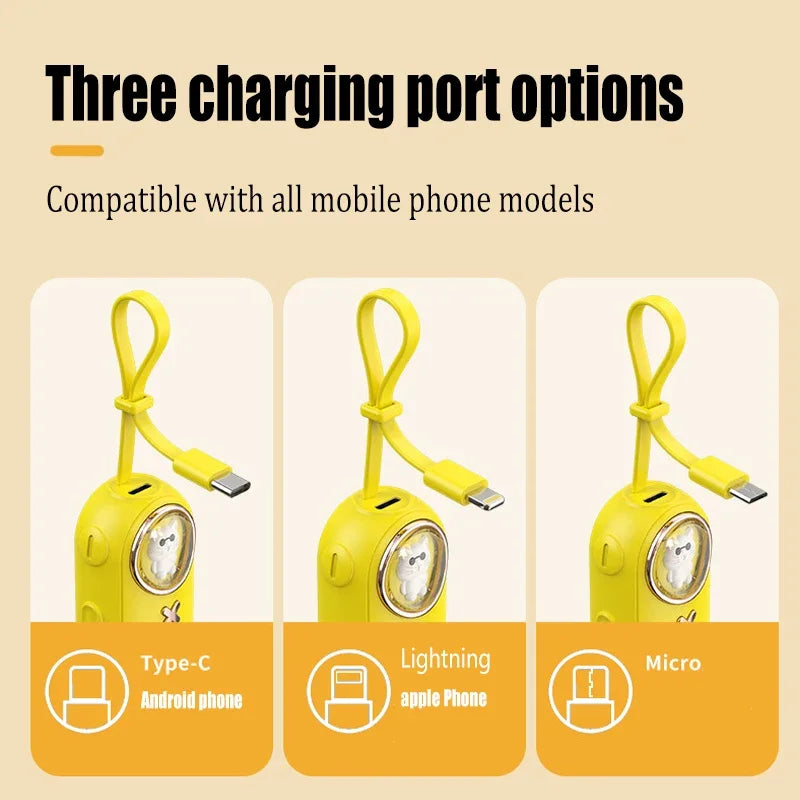 Kawaii 5000mAh Mini Power Bank 🌈 Cute Cartoon Design with Built-in Cable for Universal Phones 📱✨