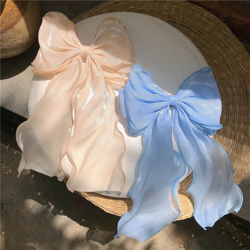 ✨Sweet Blue Satin Bowknot Hair Clip 🎀 Big Ribbon Barrette for Adorable Hairstyles 💖