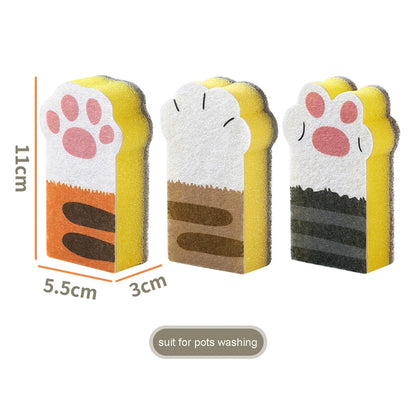 Kawaii Cat Paw Kitchen Scrub Sponges 🐾✨ - Heavy Duty Non-Scratch Dishwashing Pads (3PCS) for Fun & Effective Cleaning! 🧼💖