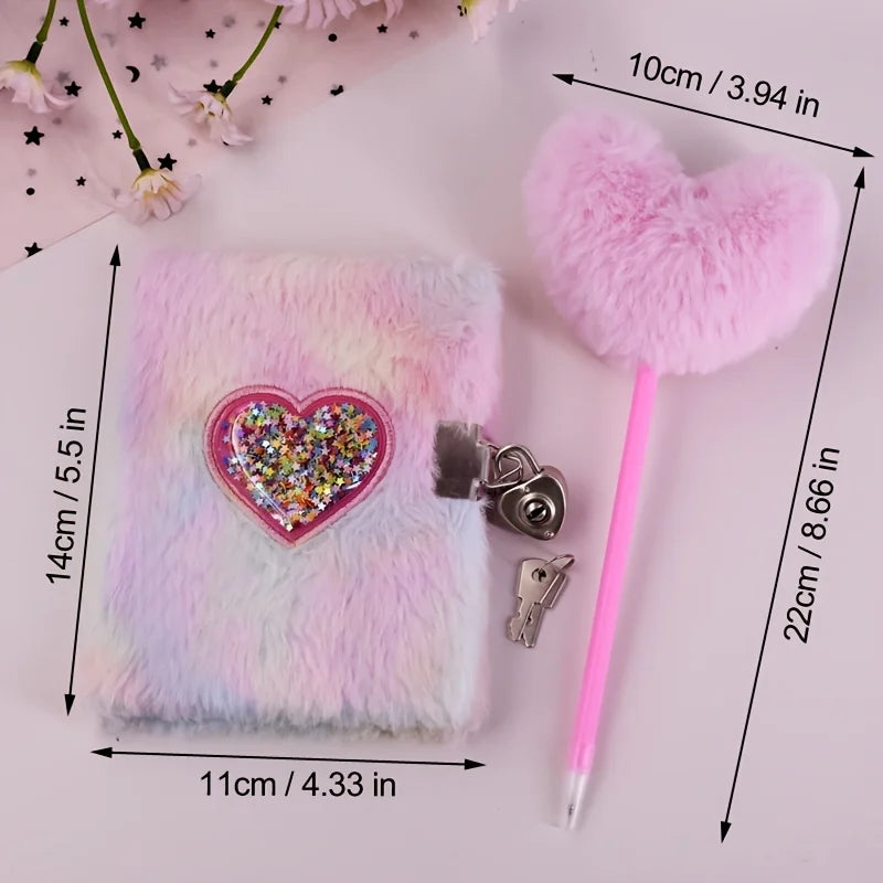 Heart Shaped Notebook Set With Plush Diary And Heart Pen 📝💖 Cute School Gift