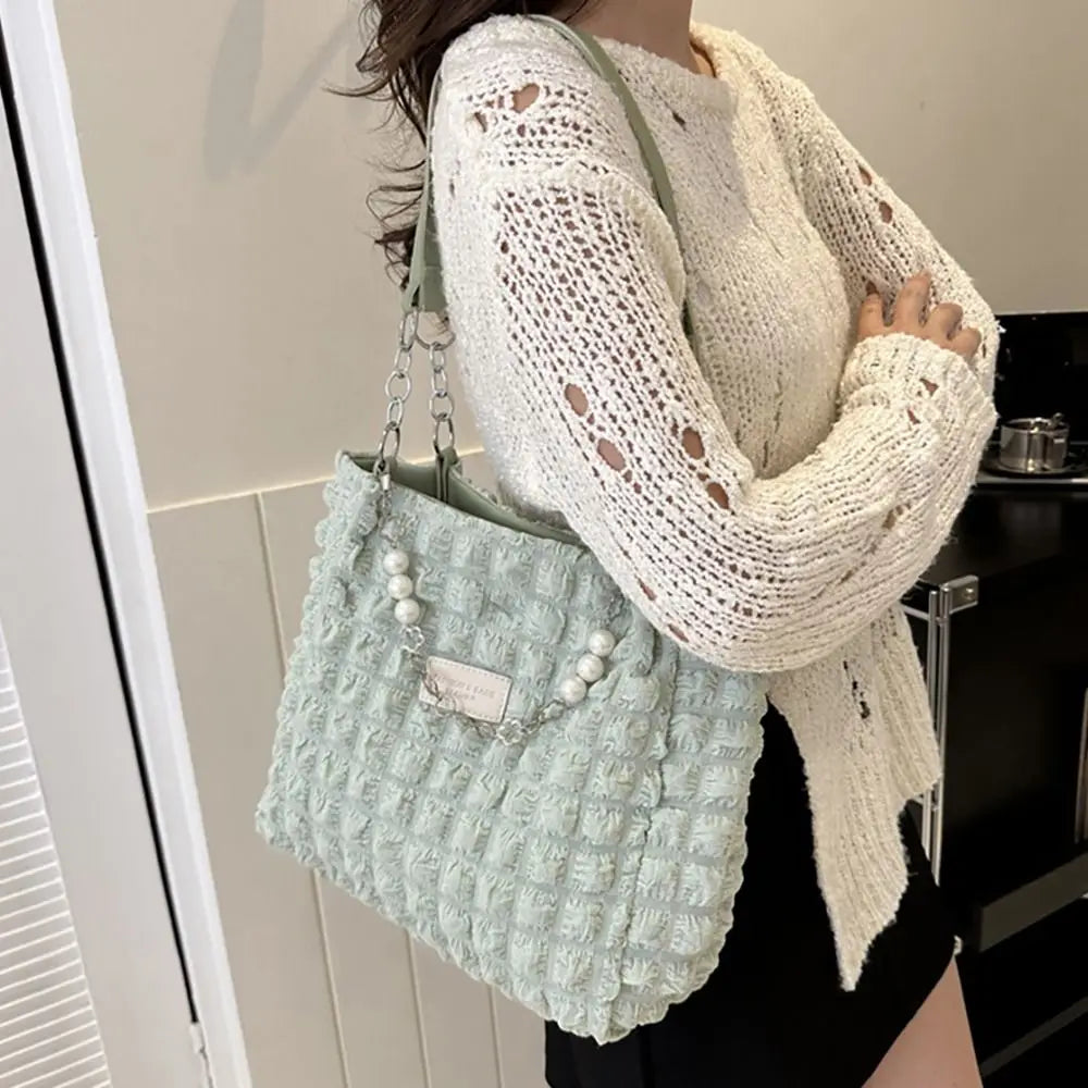 Kawaii Quilted Plaid Tote Bag 🎀✨ - Chic Soft Fabric Shoulder Purse for Stylish Ladies 💖