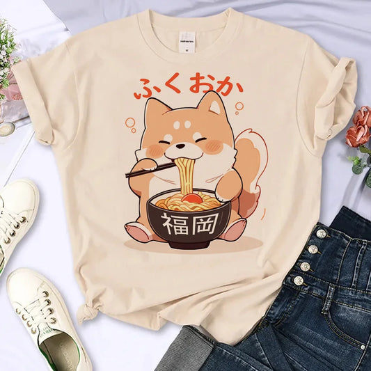 Kawaii Shiba Inu Women's Anime Tee 🐶💖 | Cute Casual Designer Top for All Seasons