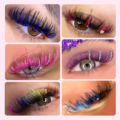 ✨ Kawaii Glittery Colorful Lash Extensions 🎉 - Shiny Volume for Party Glam! 💖