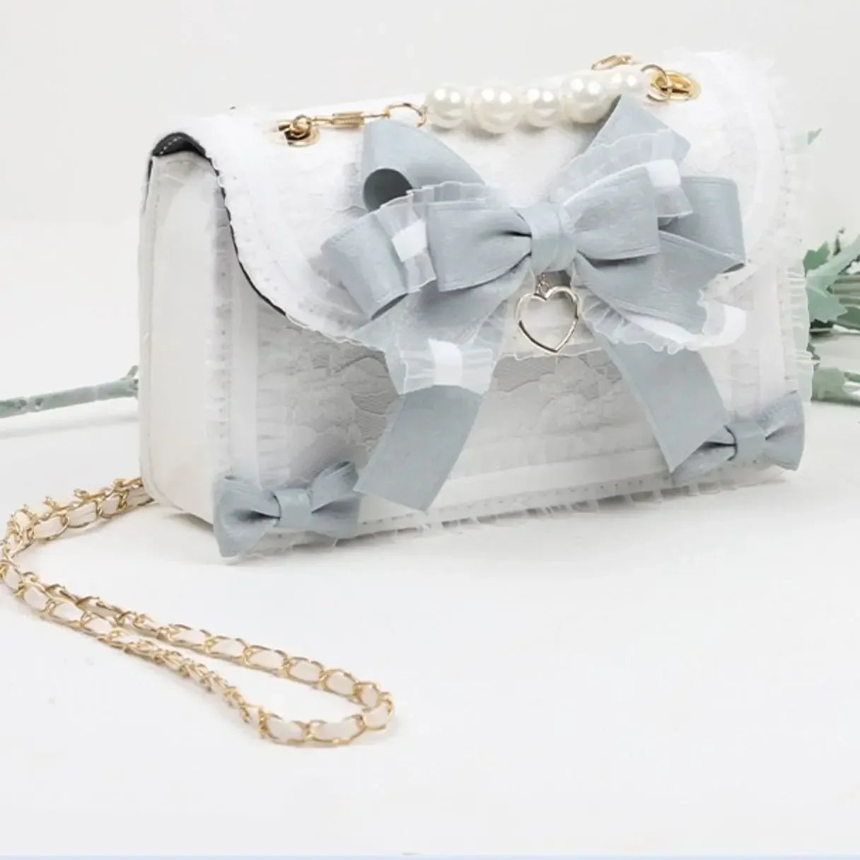 ✨ Kawaii Lolita Bow & Lace Crossbody Bag 🎀 | Pearl-Embellished Japanese Style Purse for Trendy Girls 🌸