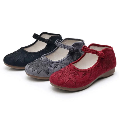 Retro Red Embroidered Ballet Flats Women Casual Anti Skid Hemp Flat Shoes 👡🌸
