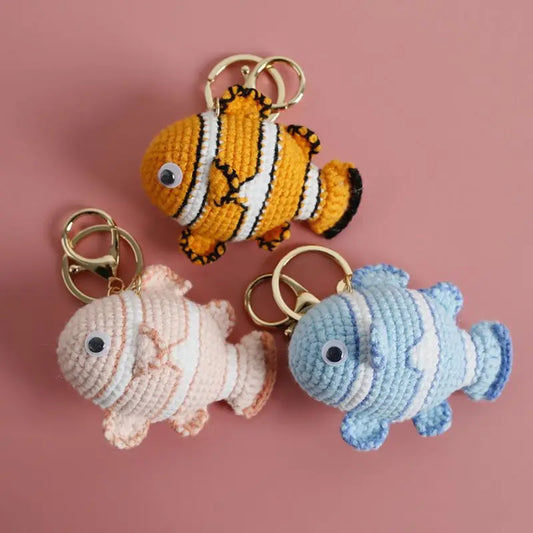 Cute Clown Fish Crochet Keychains For Bags, Handmade Goldfish Charm 🧶🐠