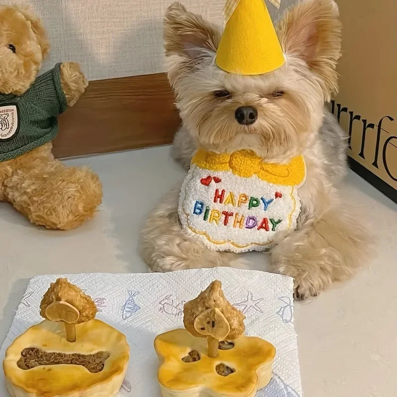 Kawaii Birthday Bash Set 🎉🐾 Cute Dog & Cat Hat & Bandana Accessories for Pawesome Celebrations! 🌟