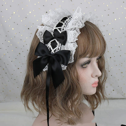 Kawaii Lace Flower Hair Hoop 🌸✨ Plush Anime Maid Headband with Bell & Tassels for Cute Cosplay Girls 🎀💖