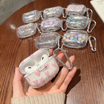 ✨Cute Glittery Heart Silicone Case for AirPods Pro 2 & 1/2/3 💖🎀 – Adorable Cartoon Style Charging Cover! 🎉 - Pixie Quill