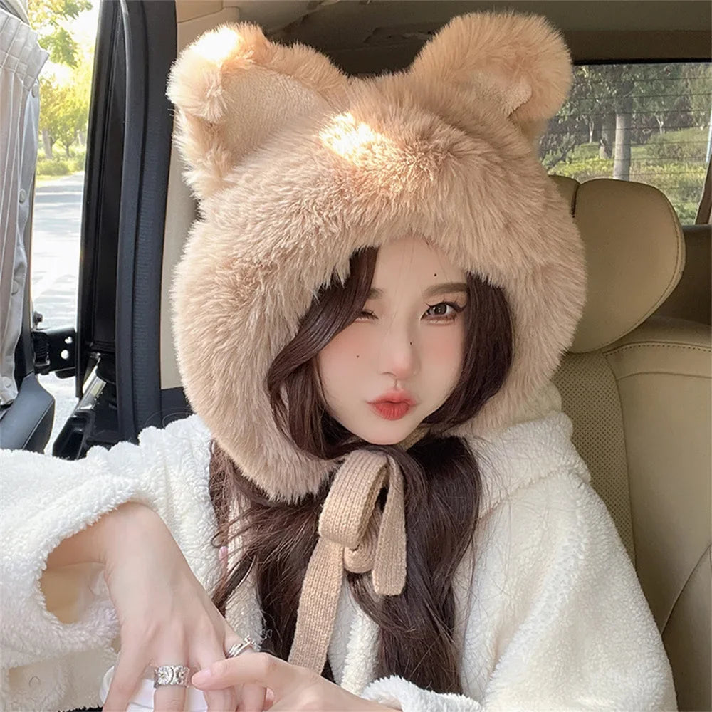 Cute Winter Fox Ear Knitted Hat 🦊❄️ - Adorable Plush Bonnets for Women to Keep Warm and Stylish!