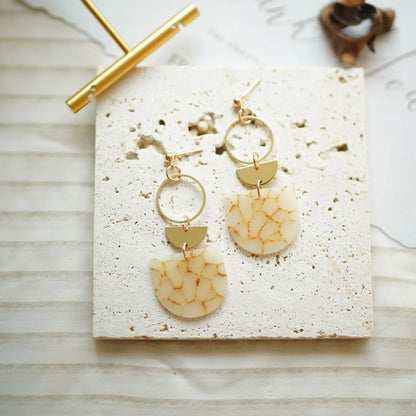 Trendy Fashion Multi Colors Marble Pattern Shield Shape with Brass Ring Dangle Drop Polymer Clay Earrings Women Jewelry