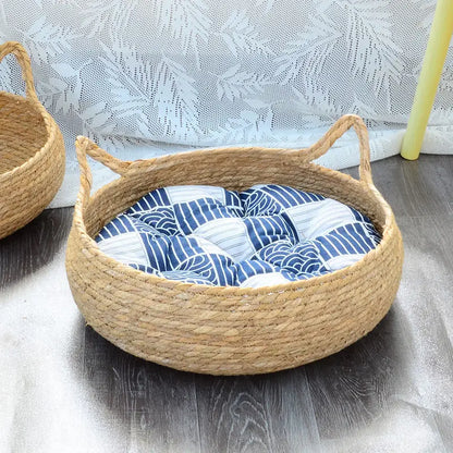 🌟 Cozy Rattan Cat Cuddle Basket 🐾 Soft & Snuggly Donut Bed for Your Furry Friend! 🌙