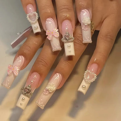 Kawaii Strawberry Bear Nail Art Set 🍓🐻 | 24 Adorable False Nails for Women & Girls ✨