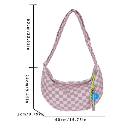 Kawaii Plaid Half Moon Messenger Bag 🌈✨ Cute & Casual Shoulder Bag for Weekend Adventures! 👜💕