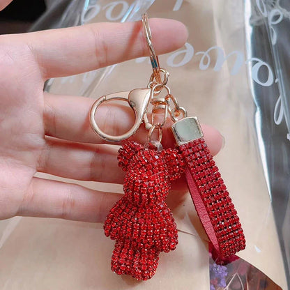 Diamond Bear Car Keychain Cute Handmade Luxury Rhinestone Bag Pendant 🧸💎✨