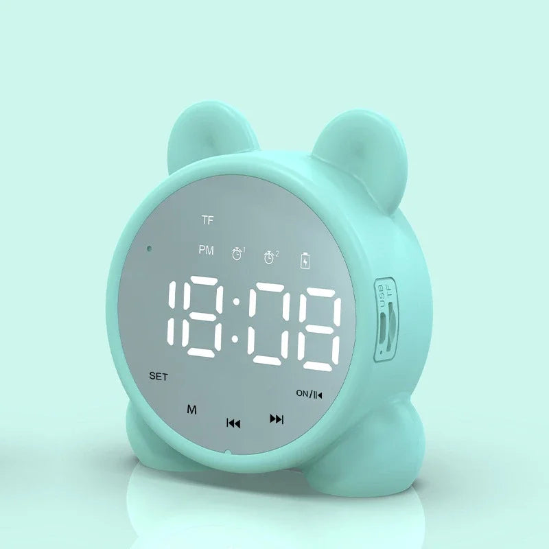 Kawaii Cat Bluetooth Mirror Alarm Clock 🐾🌟 – Adorable Kids Bedside Clock with LED Display & Double Alarms! 🎶💤