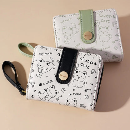 Kawaii Cat Girls Zipper Wallet 🐾💕 | Cute Short Purse for Students - Adorable Card Holder & Money Bag!