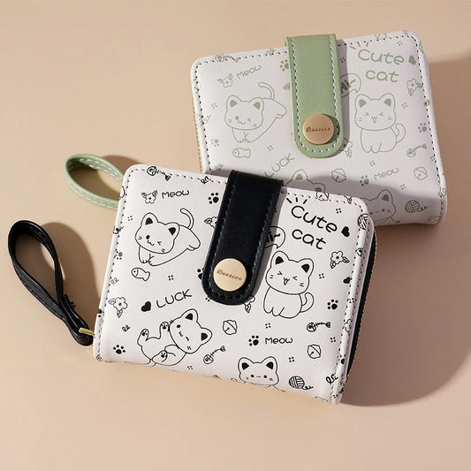Kawaii Cat Girls Zipper Wallet 🐾💕 | Cute Short Purse for Students - Adorable Card Holder & Money Bag!