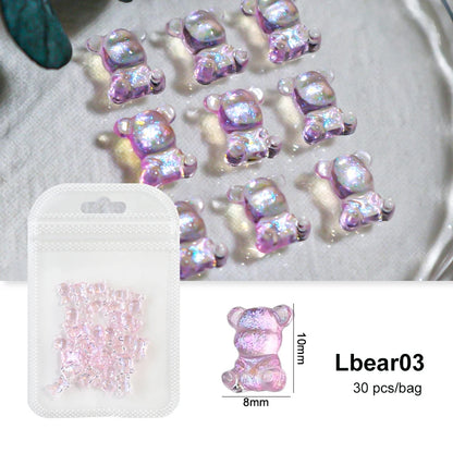 Cute Kawaii 3D Bear Bow Nail Art Charms ✨🎀 - 30pcs Macaron Matte Resin Decorations for DIY Nail Designs! 💅🐻