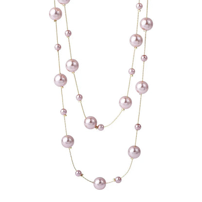Pink Double Layer Pearl Necklace for Women Sweater Chain Long Statement 💗✨