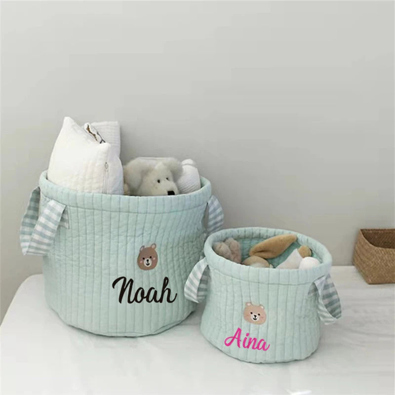 Customized Kawaii Bear Storage Basket 🐻💕 - Adorable Embroidered Baby Diaper Organizer with Your Name! 🌈🍼