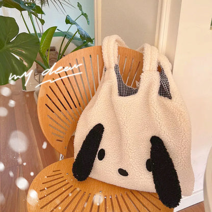 Kawaii Big Ears Plush Tote Bag 🐾✨ Soft Faux Fur Shoulder Bag for Women - Adorable Large Capacity Shopper!