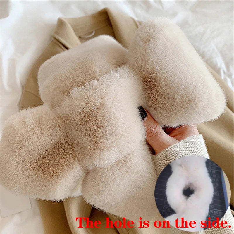 Whimsical Faux Fur Collar Scarf For Women Winter Warmth Cute Plush 🌈🐰❄️