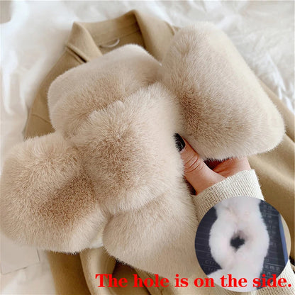 Whimsical Faux Fur Collar Scarf For Women Winter Warmth Cute Plush 🌈🐰❄️