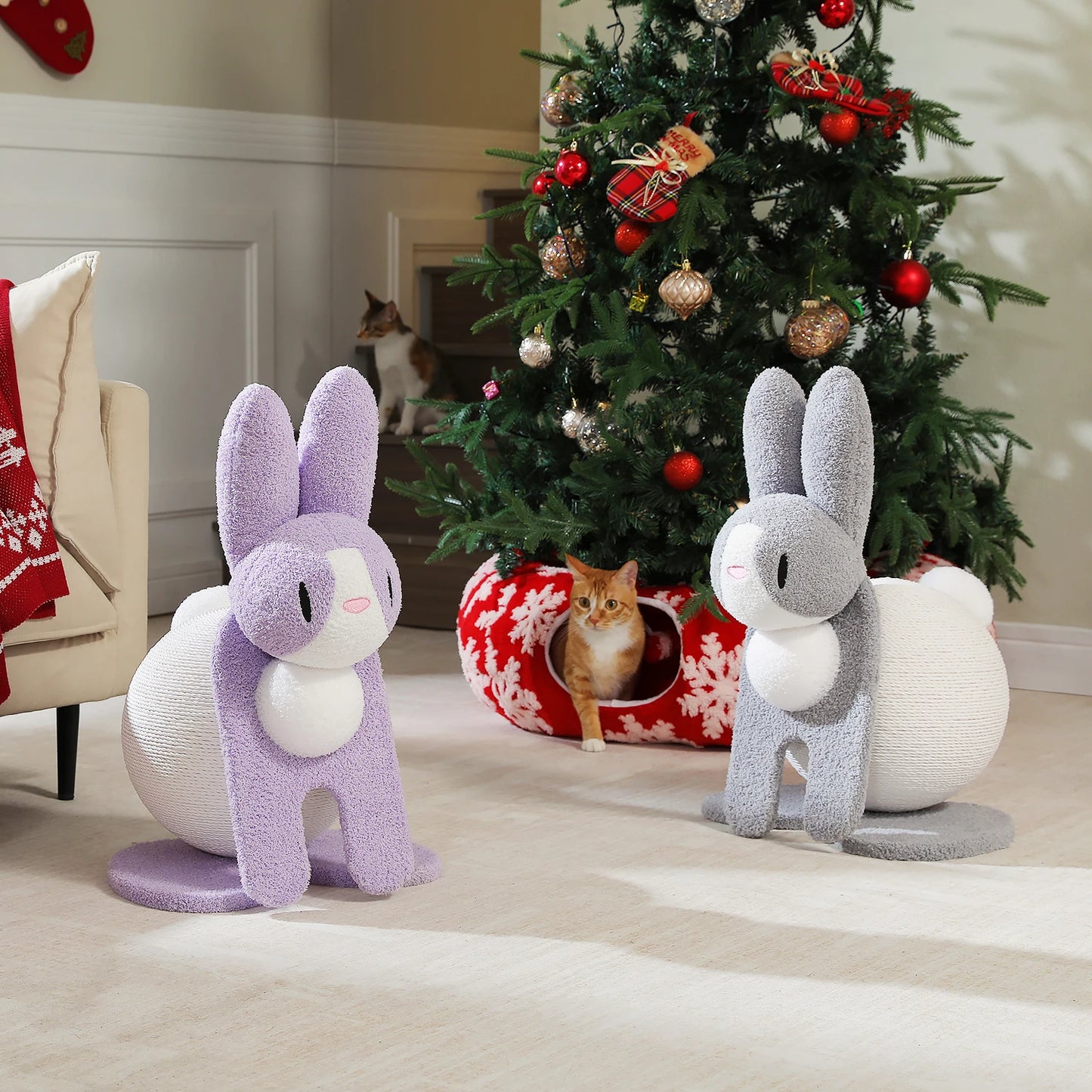 Cute Cat Scratching Posts for Indoor Kitten Large Cat Scratch Ball Rabbit Cat Scratcher Toy with Paper Rope Cat Tree Cat Toys