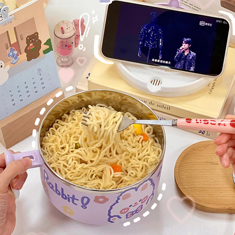 🍜 Adorable Stainless Steel Ramen Bowl with Lid - Perfect for Noodles, Salads & Soups! 🍲✨ - Pixie Quill