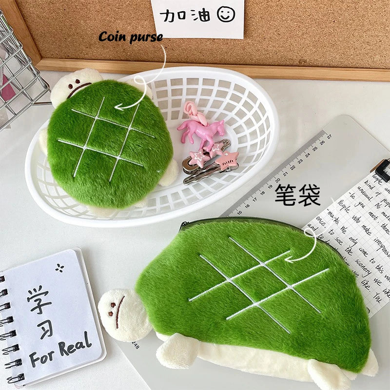 Adorable Kawaii Turtle Plush Pencil Case 🐢✨ - Multifunctional Cosmetic Bag & Coin Purse for School Supplies and Travel! 🎒💖
