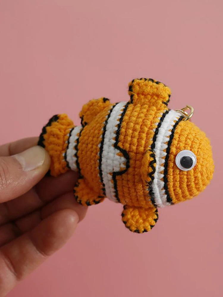 Cute Clown Fish Crochet Keychains For Bags, Handmade Goldfish Charm 🧶🐠