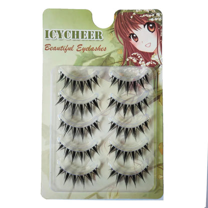 Whimsical Cat Eye False Eyelashes 5 Pairs Natural Long Cross Strip Lashes For Cosplay Manga Look Handmade 💖✨