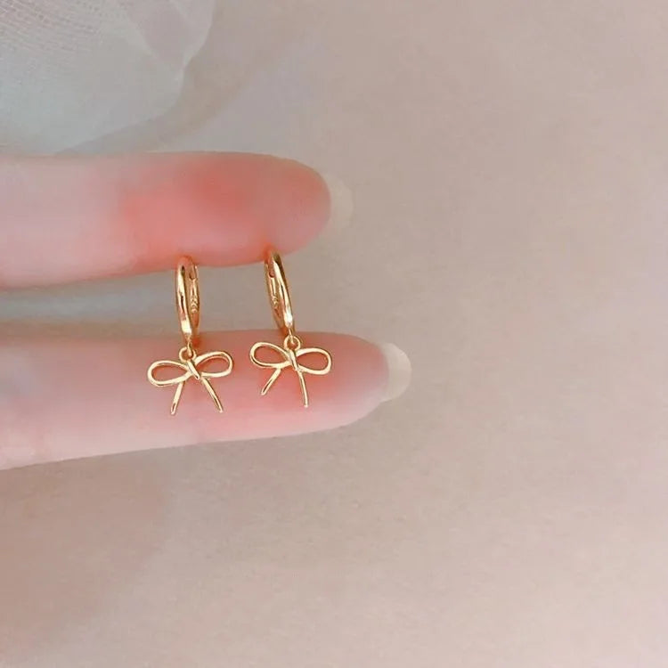 Kawaii Geometric Bow Hoop Earrings ✨💕 - Cute Minimalist Jewelry for Women! 🎀