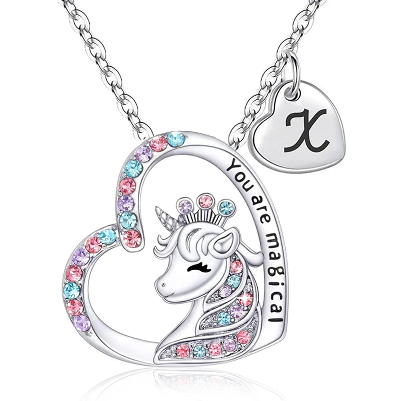✨ Kawaii Unicorn Initial Necklace 🦄 - Magical Horse Pendant for Girls 🎉 Perfect Birthday Gift! 🌈