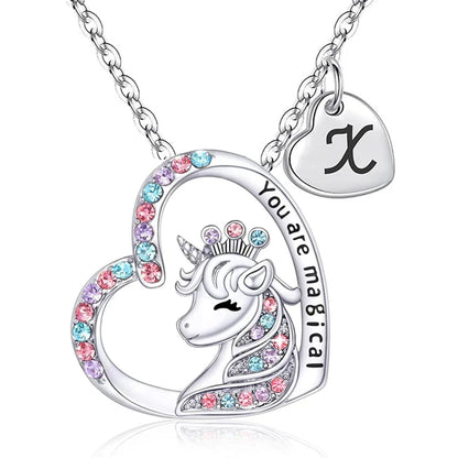 ✨ Kawaii Unicorn Initial Necklace 🦄 - Magical Horse Pendant for Girls 🎉 Perfect Birthday Gift! 🌈