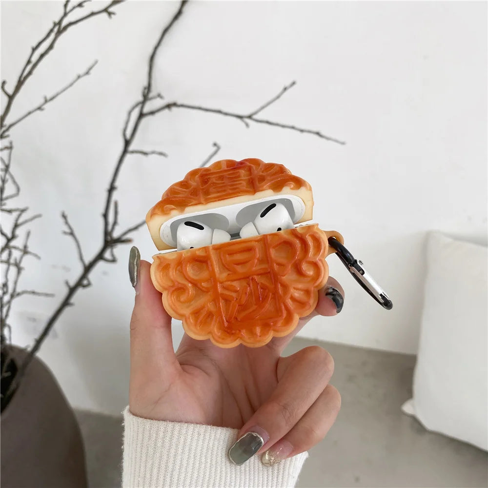 Kawaii Mooncake 3D Earphone Case 🍂🍡 for AirPods Pro 1, 2, & 3 – Soft Silicone Protection Cover 🎧✨