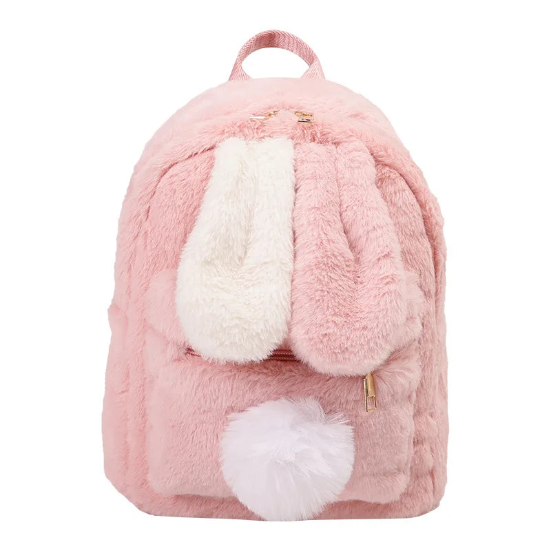 Kawaii Personalized Plush Backpack 🐰✨ - Adorable Rabbit Ears for Women | Cozy Winter Style | Custom Embroidery Available! 👜💖