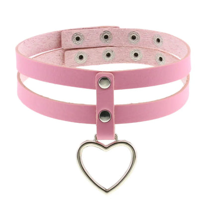 Pink Lace Leather Choker With Heart Pendant, Punk Gothic Style ✨💗